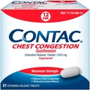 Contac Chest Congestion, Maximum Strength Explorant Controls Kašeľ a tenký a voľný hlienu, Tablety s predĺženým uvoľňovaním, Guaifenesin 1200 mg, Tablety s predĺženým uvoľňovaním, 21 Počet