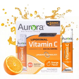 Aurora Nutrascience Lipozomálne tekuté vitamín C - Zdravé Imunitná podpora Doplnok pre dospelých, bez cukru, 3000 mg na servírovanie, Vegan, bez lepku, non-GMO - 32 Single Serve Pakets, Orange