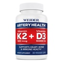 Weider Artery Health for Heart, Immune and Bone Support with Vitamin K2 (180mcg) & Vitamin D3 (5 000iu), 30 Veggie Capsules