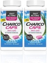 Charcocaps Fast Acting Gas Relief for Bloating & Flatulencia, Drug Free Detoxifying Activated Charcoal Formula, 100 kapsúl, 30-dňová dodávka, Ružové balenie 2 ks