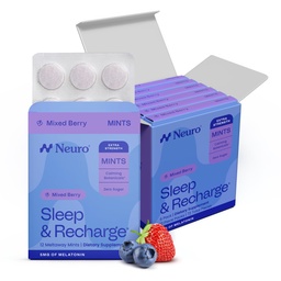Neuromelatonín 5mg mäty na spánok a dobitie (72 kusov) - rýchle rozpustenie mäty bez melatonínu Cukor s citrónovým balzamom a harmančekom pre lepší spánok - Pokojný doplnok pre spánok pre dospelých - Nočná chuť Berry