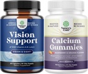 Bundle of Complete Eye Health Supplement for Adults for Vision Dry Eyes Pressure and Blue Light Protection and High Absorbtion Calum Gumies for Women for Bone Health and Immune Support