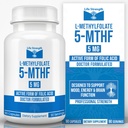 L-metylfolát 5 mg, optimalizovaný a vysoko bioaktívny metylfolát, 5-MTHF doplnok pre náladu a imunitnú podporu, prírodný diétny doplnok pre energiu, non-GMO a bez lepidla, 90 kapsúl