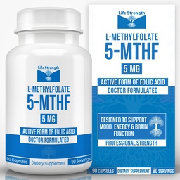 L-metylfolát 5 mg, optimalizovaný a vysoko bioaktívny metylfolát, 5-MTHF doplnok pre náladu a imunitnú podporu, prírodný diétny doplnok pre energiu, non-GMO a bez lepidla, 90 kapsúl