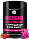 Natural Reishi Huba Gummy & L Theanine s Ashwagandha - Silné Huba Doplnky pre imunitnú podporu, Zmiernenie stresu a zlepšenie spánku Gumies - Ashwagandha Gummy pre ženy a mužov