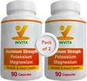 Invita Kálium Magnézium Supplement (180 kapsúl) Vysoká absorpcia Kálium Magnézium komplex s aspartát a chlorid - podporuje Kardiovaskulárne, svalové a nervové zdravie - Non GMO & Gluten Free