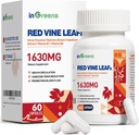 Red Vine Leaf Extract 1630mg s Horse Chestnut, Butchers Broom, Hawthorn Supplement for Varicose Veins, Leg, Circulation, Heart, Skin, Support for Heart Health, Made in USA, 60 Kapsule