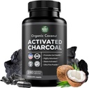 Pure Coconut Activated Charcoal Kapsule - 180 Charcoal Pills, Pomáha s teeth Whitening, Bloating a Body Cleaning. Non-GMO - Gluten Free, Vegan