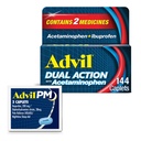 Advil Dual Action s acetaminofénom a Ibuprofenom (2 ekvivalent dávky) Pre 8 Hodinovú úľavu od bolesti, potiahnuté 144 Ct Caplets a 2 Ct. Vzorka Advil PM