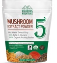 VIGOROUS MOUNTAINS Organic Mushroom Powder Supplement - USDA Certified, Lions Mane & Reishi for Immune Support, Brain Focus, Vegan, Mixes Instantly in Coffee & Smoothies (100g)
