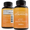 Viva Naturals Vitamín D3 5000 IU Softgels, 360 gróf (125 μg), podporuje kostné a imunitné zdravie, vysoký potencia vitamín D