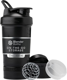 BlenderBottle Shaker fľaša s pilulkou Organizátor a skladovanie pre proteínový prášok, Classic V2 ProSak System, 22-Ounce, Midnight Black