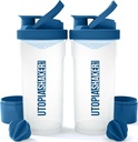 Utopia Domov Fľaša 2 Balenie - 24 Ounce Plastové Proteín alebo Cocktail Fľaša pre pre & post cvičenie s Twist a Lock Protein Box (Clear/Navy)