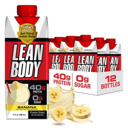 Labrada Lean Body Ready-to-Drink Banana Protein Shake,40g Protein,Whey Blend,0 Cukor,Gluten Free,22 Vitamíny a minerály,17 Ounce (Recyklovateľný kartón a veko - balenie 12) LABRADA