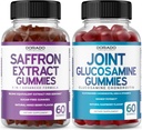 Šafrán (60 Gummy) Premium 5 v 1 Advanced Formula - Delicious Malinová chuť a glukozamín Chondroitín Joint Supplement (60 gróf) Spoločné doplnky pre mužov a ženy - Vegan Safe & Made in USA