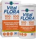 Vital Planet - Vital Flora Advanced Probiotic 100 Billion CFU, 100 Diverse Strains, 10 Organic Prebiotics, Immune Support, Digestive Health Shelf Stable Probiotics for Women and Men 30 Capsules