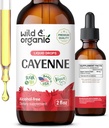 Wild & Organic Cayenne Pepper Tinture - Kapsaicín Doplnky pre podporu trávenia - Cayenne Pepper Extract Tekutina - Vegan, Bez alkoholu kvapky - 2 fl oz