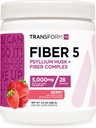 Transform HQ Fiber 5 Psyllium Husk Complex Powder (Berry Flavor) (28 Servings) - 5,000mg Psyllium Husk per Serving - Tráviace zdravie, Prírodné doplnok, Rozpustné Rastlinné vlákno Blend
