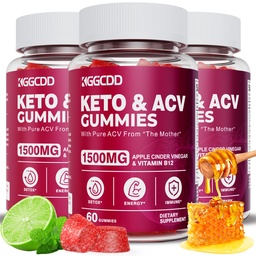 (3 balenia) Keto ACV Gummies Extreme 1500MG Keto Gummies jablkový Cider Ocogar Formulovaný s granátovým jablkom Beet Juice prášok B12 Vegan Non GMO 180 Gummy