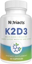 Vitamín D3 K2 s vápnikom a bioprinom 60 kapsúl - komplexné zdravie kostí, kardiovaskulárna podpora, zvýšená absorpcia - non-GMO, bez cukru