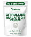 Purisure L-Citrulline Powder 250g, Premium Citrulline 2:1 Malate Supplement for Strength Performance and Energy, Pre-Workout Citruline Malate Powder - Zvýšiť svalové čerpadlá a zotavenie - 83 Servisov
