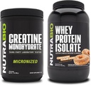 NutraBio Kreatinný monohydrát, Neochutený, 500g a srsť proteín izolát, Škorica cukor šiška, doplnok Bundle - svalová energia, Lean svalového rastu, zotavenie, a sila
