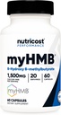 Nutricost myHMB Kapsule 1 500MG Calcium HMB Per Serving, 60 Capsules, 20 Servings - Performance Line, Calcium B-Hydroxy B-metylbutyrát Monohydrát