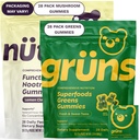 Gruns Superfood Green + New Nütrops Gummy Bundle, Organic Nutritional Supplement 2 x 28 Balenie: Multivitamín, prebiotiká, adaptogény + Nootropic Mushrom Herbal Supplement to Support Mood, Focus, Gut