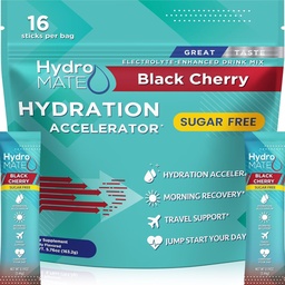 Elektrolytové púdrové hydratačné balíčky bez cukru Čierna Cherry HydroMATE 16 Sticks