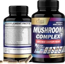 Organické Cadane Mushroom Complex Doplnky - Brain Health, Immune System, Pamäť & Energy Production - 13in1 s Lions Mane Mushroom, Bacopa, Reishi & More - 90 Vegan Kapsule