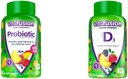 Vitafusion Probiotické Gummy doplnky, Malinová, Broskyňová a Mango chuť a vitamín D3 Gumové vitamíny pre kosti a imunitný systém Podpora