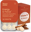 NeuroGum Energy Kofeínové mäty (72 kusov) - Cukor bez obsahu L-teanínu + prírodný kofeín + vitamín B12 & B6 - Nootropný Energie & Focus Supplement pre ženy a mužov