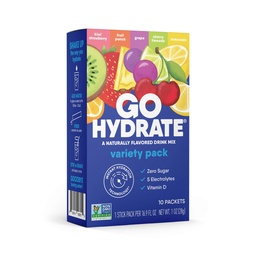 GoHydrate Instant Hydratácia Prášok Pakety - Nízkosodná elektrolyty Nápoj Mix - Prírodná hydratačná podpora, Bezcukrová Electrolyta Ochutený prášok Nápoj s vitamínom D, 10 Balíčky, zmiešané