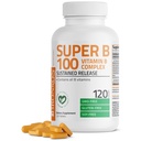 Bronson Super B100 vitamín B komplex trvalé uvoľňovanie obsahuje všetky B vitamíny (vitamín B1, B2, B3, B6, B9 - kyselina listová, B12), 120 tabliet