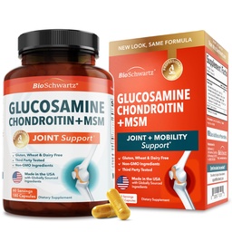 Glukozamín Chondroitín MSM Joint Suplement - Collagen Peptides, Turmerica and Ginger, Kyselina hyalurónová, Glukozamín Chondroitín Sulfate pre Joint Comfort - Gluten Free, Non GMO, 180 Kapsule