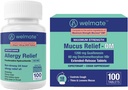 WELMATE Complete Allergy & Congestion Relief Bundle: Fexofenadín HCl 180 mg non-Drowsy Antihistaminikum (100 Ct) + Muscus Relief DM 1200mg Guaifenesin & 60mg DXM (100 Ct)