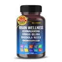 Mozog Wellness Ginkgo Biloba Rhodiola Cordyceps Kamilka Ashwagandha Gotu Kola Bacopa Rosemary Holy Basil Black Pepper -150 Kapsule- Vyrobené v USA