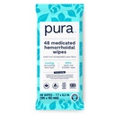 Pura Flushable Hemorrhoid Wipes XL, 48 Gróf, Mediated with Cooling Witch Hazel, Aloe & Coconut Oil, Fast Relief, Fragrance-free, 100% Plast-free
