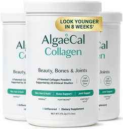ALGAECAL Collagen - 4 Klinicky podporované Peptidy VERISOL®, FORTIGEL®, UC-II®, FORTIBONE®, Anti-Aging Hydrolyzed Collagen Powder, 3 balenia, Made in USA