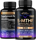 NUTRAHARMANY L Metylfolát 15 mg - 5- MTHF Metylfolát Supplement Plus Metyl B12, vitamíny B2 & B6, horčík - vyrobený v USA, 60 kapsúl na 2 mesiace
