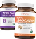 Adrenal & Ashwagandha (1-Month Supply) Calm & Energize Bundle - Adrenal Support with L-Tyrosine (120 Kapsule) & USDA Organic Ashwagandha 1350mg Ashwagandha Root Powder per Serve (60 Kapsule)