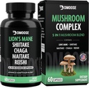 Lions Mane Mushroom Complex - 5300 mg Adaptogénny zmes pre pamäť, zameranie a imunitnú podporu - 5 v 1 Lionsmane, Chaga, Maitake, Shiitake a Reishi extrakt, Nootropic Mushroom Supplement Kapsule