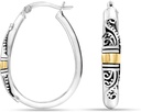 L eCall 925 Sterling Silver Bali-štýl Hoop náušnice ľahké klik-Top Antique Two-Tone Beaded Italian Bali štýl náušnice pre ženy