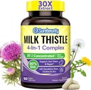 4-in-1 Milk Thistle Complex, 9000 mg Strength, 30X Concentrated Seed Extract, with Dandelion, Choline, Zinok, Mastné pečeňové doplnky, Pečeň podpora, non-GMO, 90 Veggie Caps, 3 mesiace dodávky