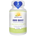 Naše denné Vites L-metylfolát 5 mg / 5000 mcg Maximálna sila Aktívny folát, 5- MTHF, Filler Free, Gluten Free, Non- GMO, Vegetariánske kapsule Počet 90 (3 Mesiac dodávky)