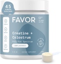Favor Creatin and Bovine Colostrum Powder - Creatine Monohydrate Cow Colostrum Supplement, High IgG Imunoglobulín, sila, svalové zotavenie a zdravie Gut pre mužov a ženy, 45 slúžiace, bez príchute