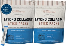 Živé Vedomé Beyond Collagen Peptides prášok Neochutené Pakety-Hydrolyzed Kolagén prášok Hair kože nechty a spoločná podpora- Multi Typ kolagén Doplnky pre ženy a mužov 30 Balenie (2ks)