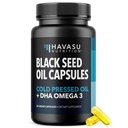 Čierny olej zo semien s DHA doplnkom pre zdravie mozgu a kozmetiky - olej zo semien rasce a DHA Omega 3-60 Tekuté kapsuly, bez príchute, Vegan, bez GMO a bez lepidla - 1 mesiac dodávky