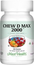 Maxi Health Žuvateľný vitamín D3 2000 IU doplnok - Delicious Natural Bubble Gum flavor - podporuje vstrebávanie vápnika, imunitné a kostné zdravie u dospelých žien, mužov, detí a batoliat - 100 žuvačiek