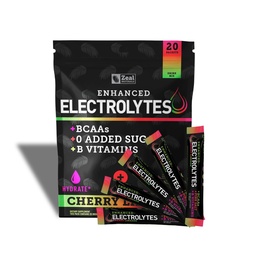 Vylepšené balenia Electrolytu s práškovou tyčinkou (Cherry Limeade 20 Paketov) w/ 0 Cukor +BCAA +B- Vitamins Elektrolyt Supplement w Draslíkový zinok a horčík pre hydratáciu - Keto Electrolytes